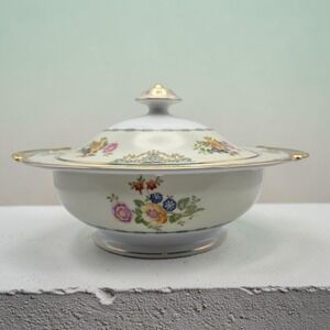 Vintage Meito Japan Yellow & Green Hand Painted Covered Soup / Casserole Dish